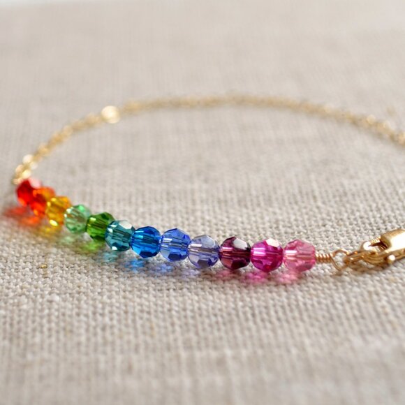 Handmade Rainbow Crystal Bracelet with Gold Filled Chain - Picture 2 of 11